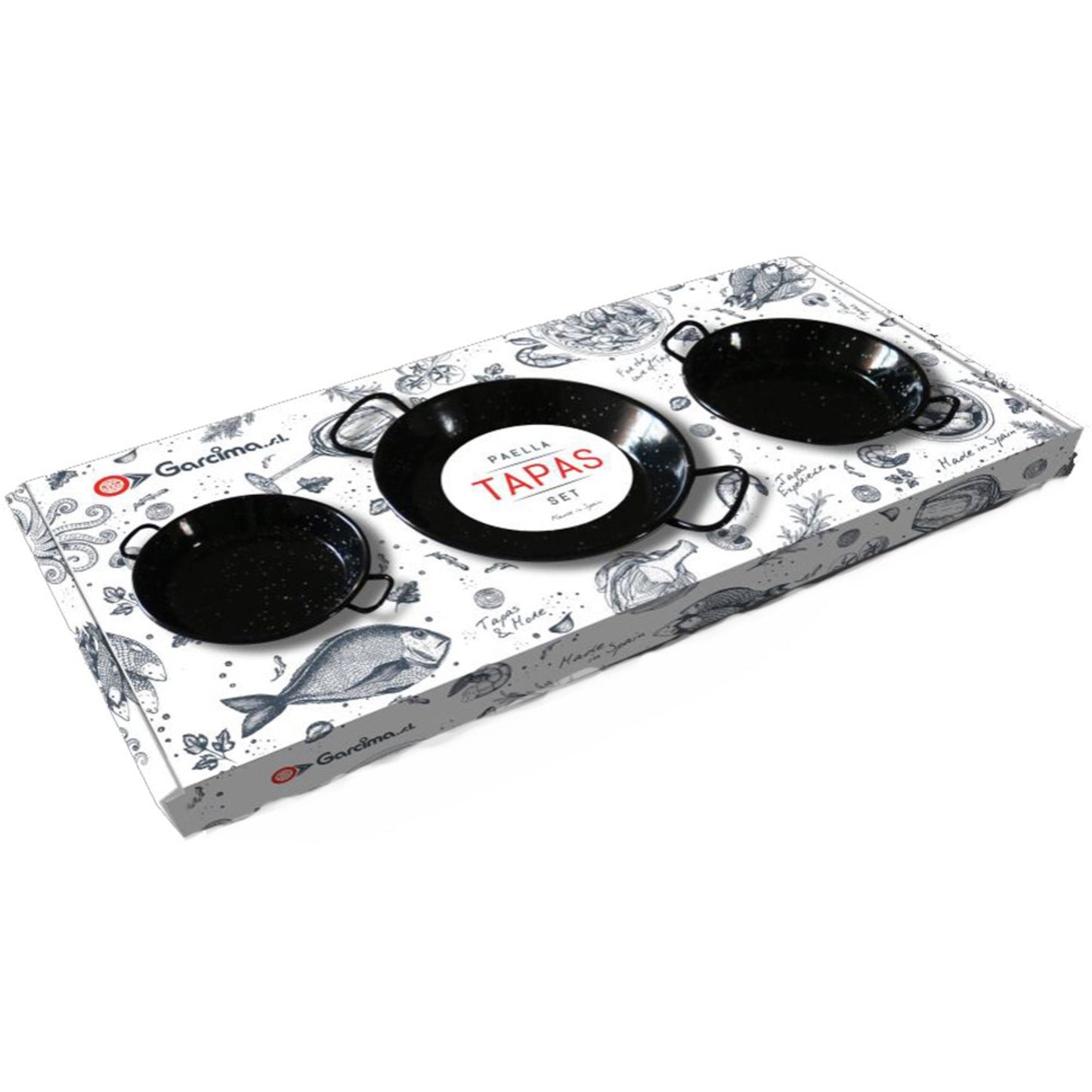 Enamelled paella tapas pans set - 3 x 10cm, 3 x 12cm, 3 x 15cm *NEW*