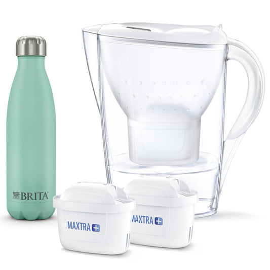 Brita Water Filter Fridge Door Jug Marella, 2 Maxtra Filters and Insulated Flask Limited Edition (1043005)