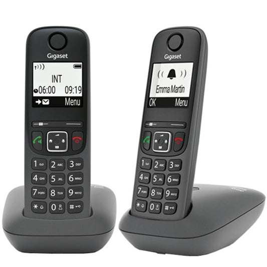 Gigaset Cordless Phone Duo AS490 Black Handsfree Large Font