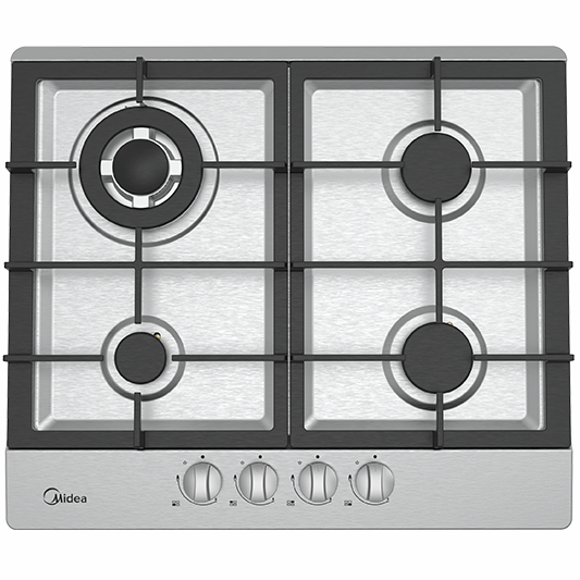 Midea Gas Hob 60cm - 4 burners, stainless steel top, cast iron griddle (MH604TCFX)