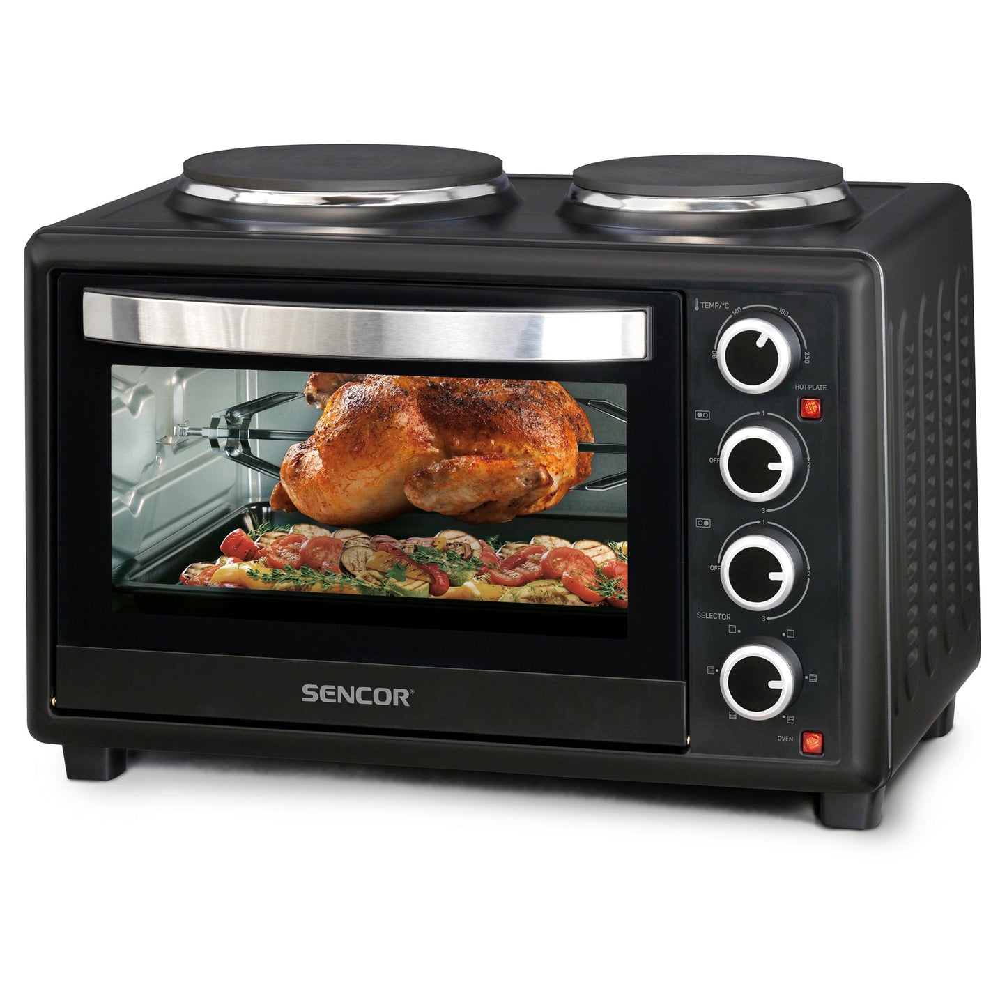 Sencor Table Top Electric Oven with 2 Hot Plates and Rotisserie (SEO2828BK)