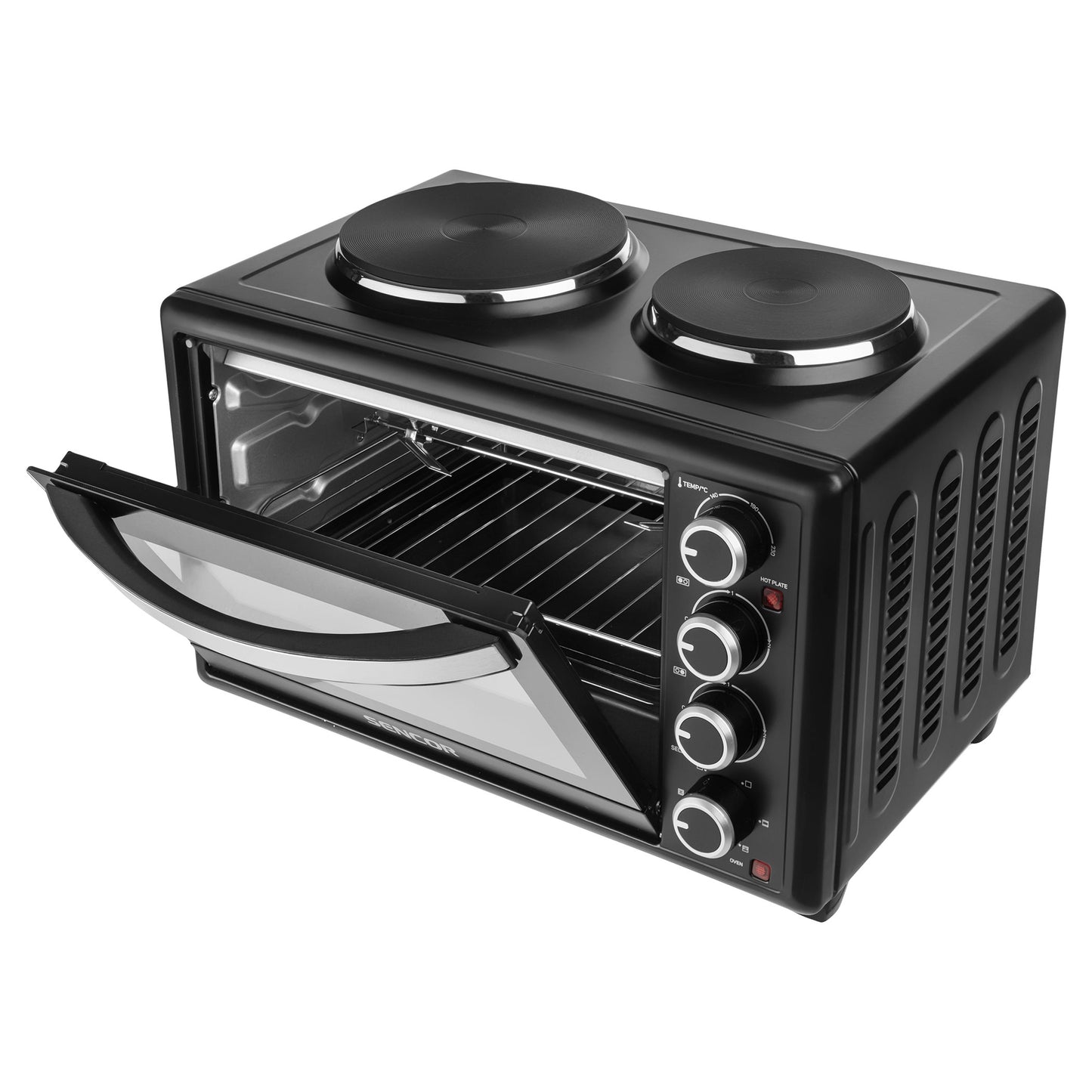 Sencor Table Top Electric Oven with 2 Hot Plates and Rotisserie (SEO2828BK)