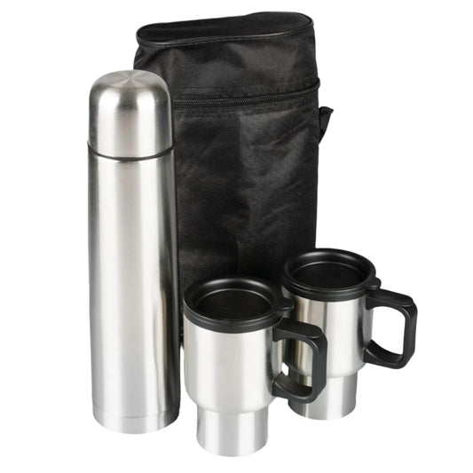 Sonal Deco 4 Piece Travel Set - Thermal Flask, 2 Mugs and Bag (HR-01)