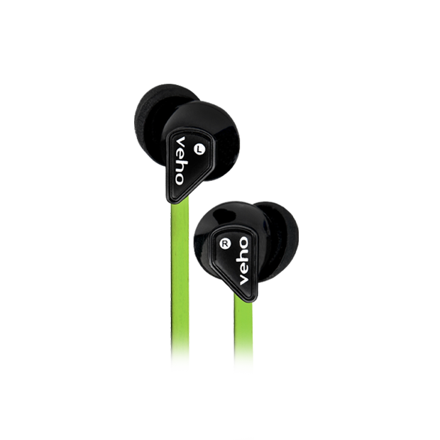 Veho Earphones Z1 - noise isolating, anti tangle cord - Pink, Red Orange, Green (VEP-003-360Z1)