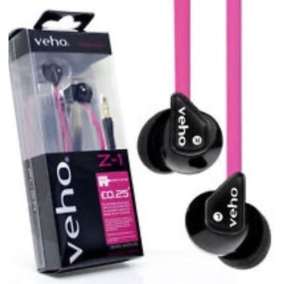 Veho Earphones Z1 - noise isolating, anti tangle cord - Pink, Red Orange, Green (VEP-003-360Z1)