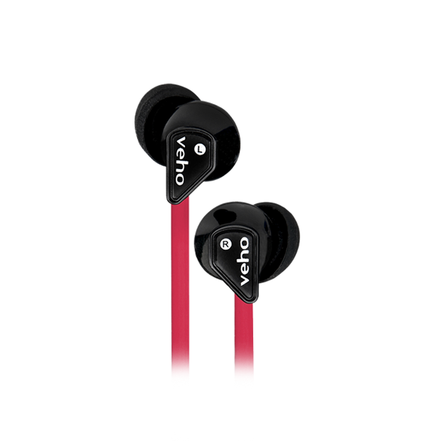 Veho Earphones Z1 - noise isolating, anti tangle cord - Pink, Red Orange, Green (VEP-003-360Z1)