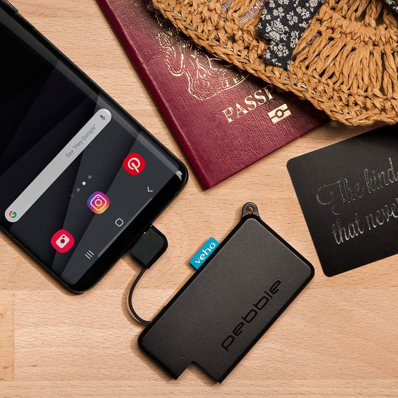 Veho Pebble Pokket Power Bank 1,000mAh Micro Size Keyring - black, red, blue (VPP-014-PK-B)