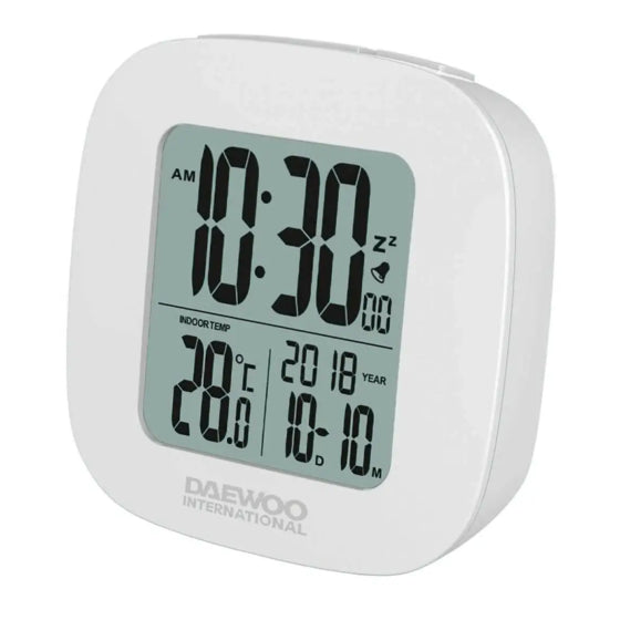 Daewoo Digital Alarm Clock with Calendar and Temperature - Black or White (DCD-26)