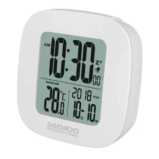 Daewoo Digital Alarm Clock with Calendar and Temperature - Black or White (DCD-26)