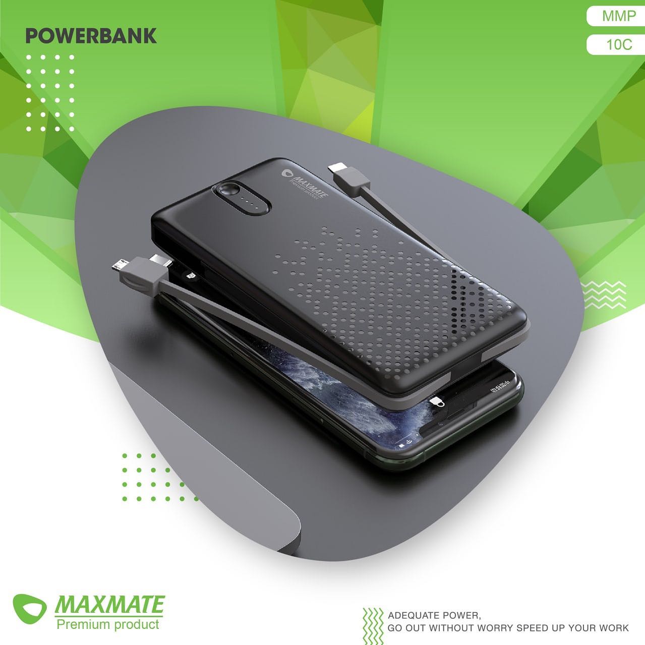 Maxmate Power Bank 10,000mAh - Black, White (MMP-10C)