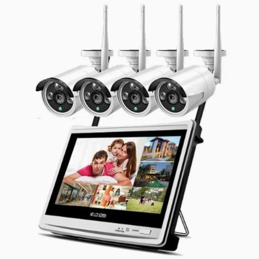 Outdoor CCTV NVR Kit with 4 IP Cameras and 12.5" monitor - Wireless HD, 4 Channel Network Video Recorder (USC-K4A0J2A1-1)