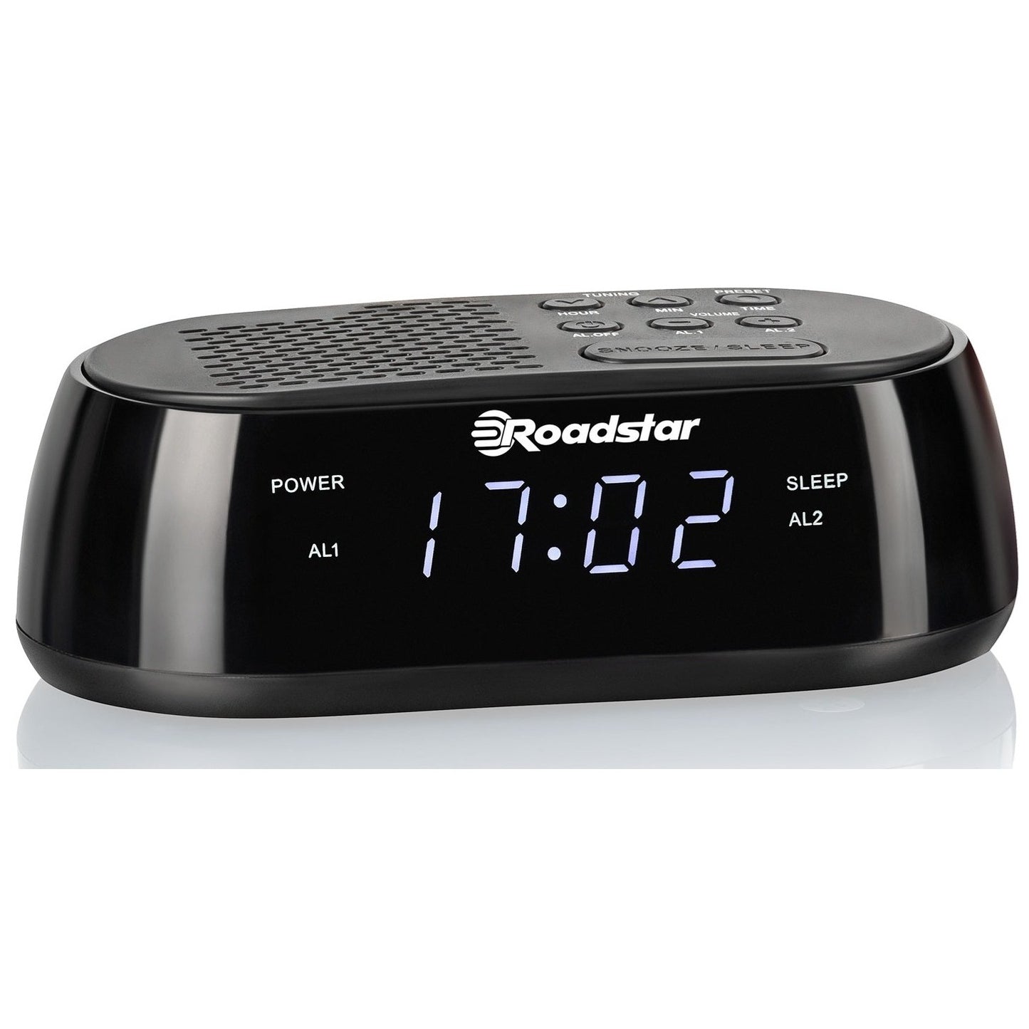 Roadstar FM Radio Alarm Clock with USB Fast Charging Port (CLR-2477)