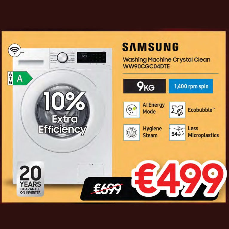 Samsung Washing Machine 9Kg - 1400RPM, Ecobubble (WW90CG04DTEE)