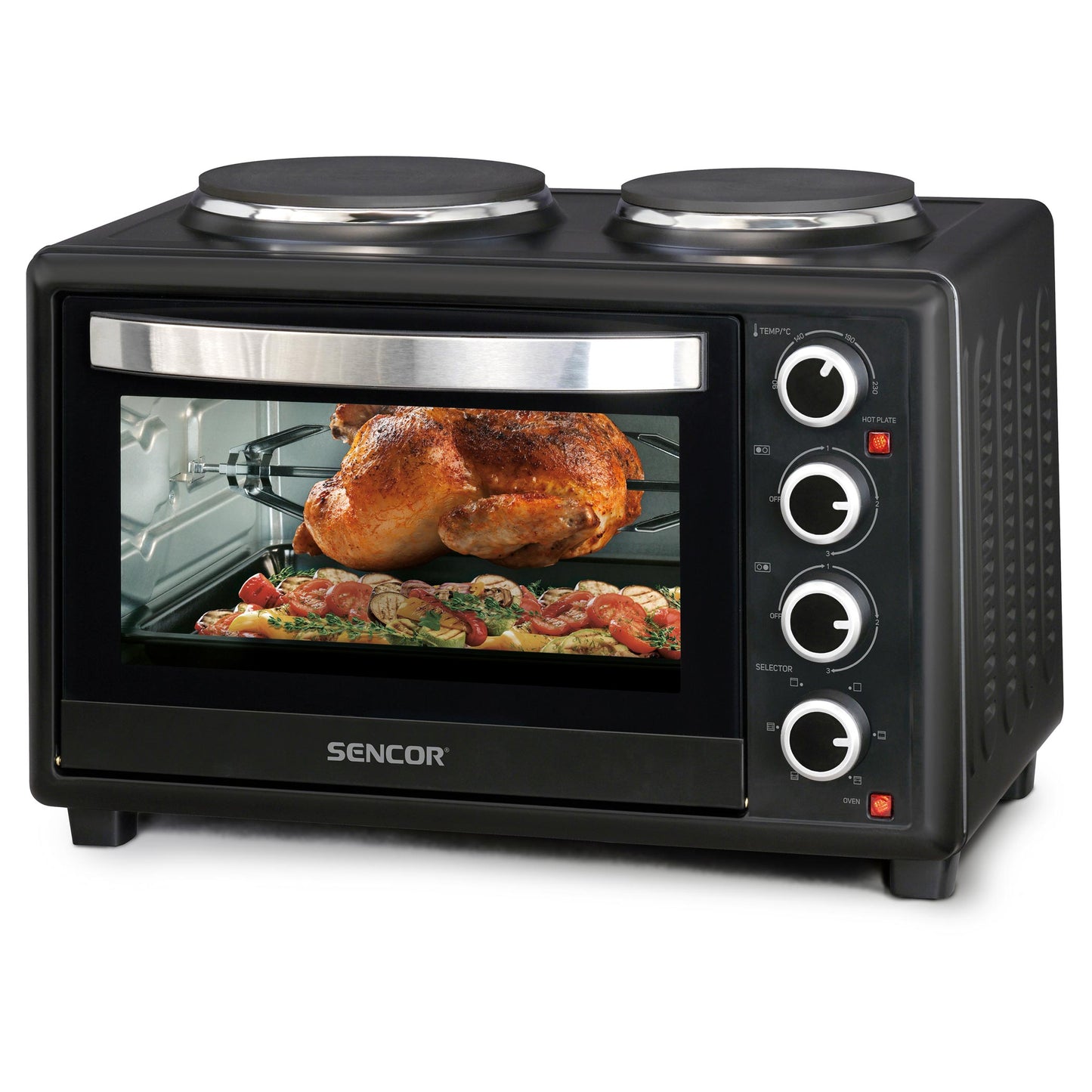 Sencor Table Top Electric Oven with 2 Hot Plates and Rotisserie (SEO2828BK)