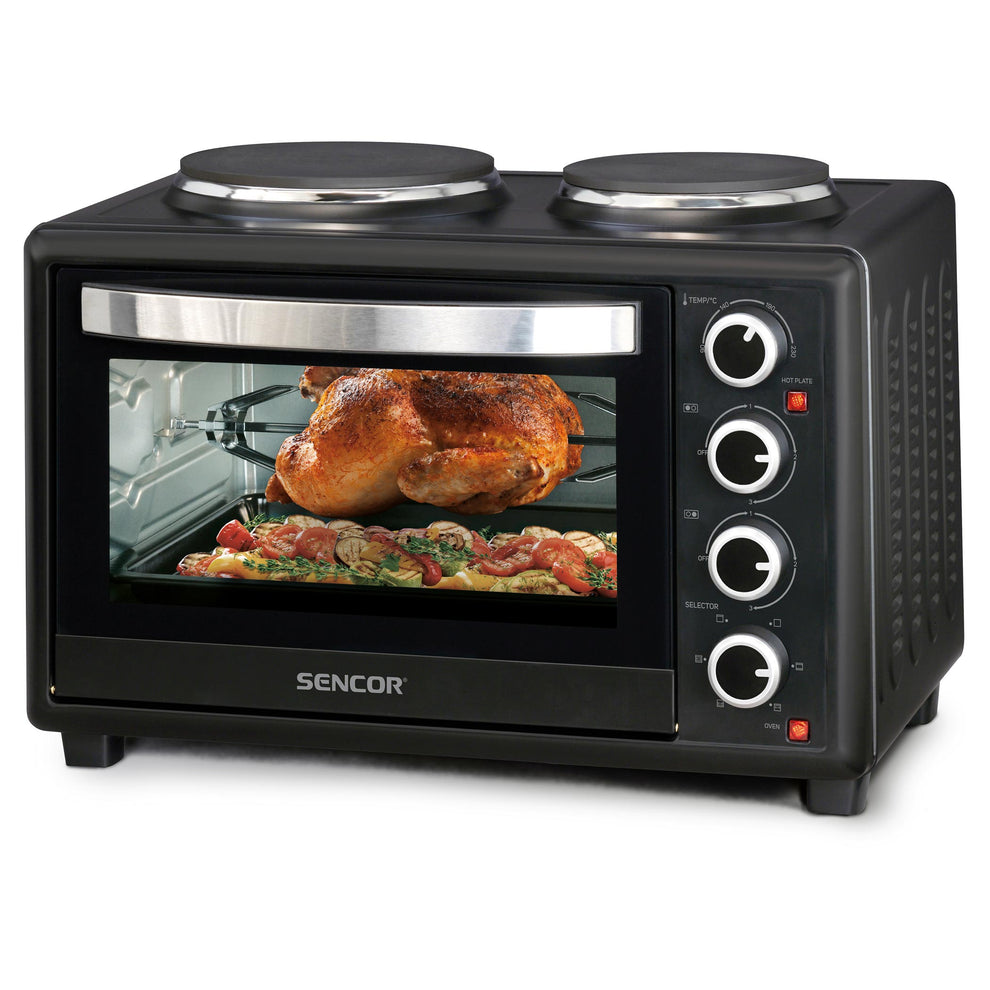 Sencor Table Top Electric Oven with 2 Hot Plates and Rotisserie (SEO28 Soundsmart