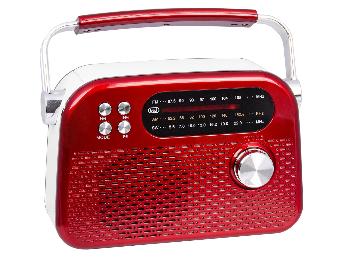 Trevi Portable FM Radio - Retro Design, USB, SD, Rechargeable - Red, Light Blue (RDA70BR)