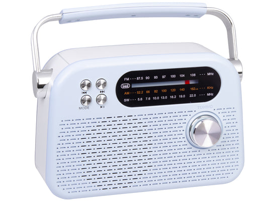 Trevi Portable FM Radio - Retro Design, USB, SD, Rechargeable - Red, Light Blue (RDA70BR)