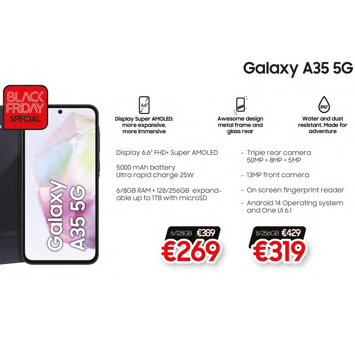 Samsung Galaxy A35 128GB 5G - Ice Blue, Lilac (SM-A356B)