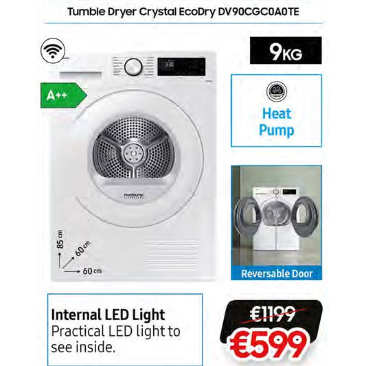 Samsung Tumble Dryer 9Kg EcoDry Smart A++ (DV90CGC0A0TEET)